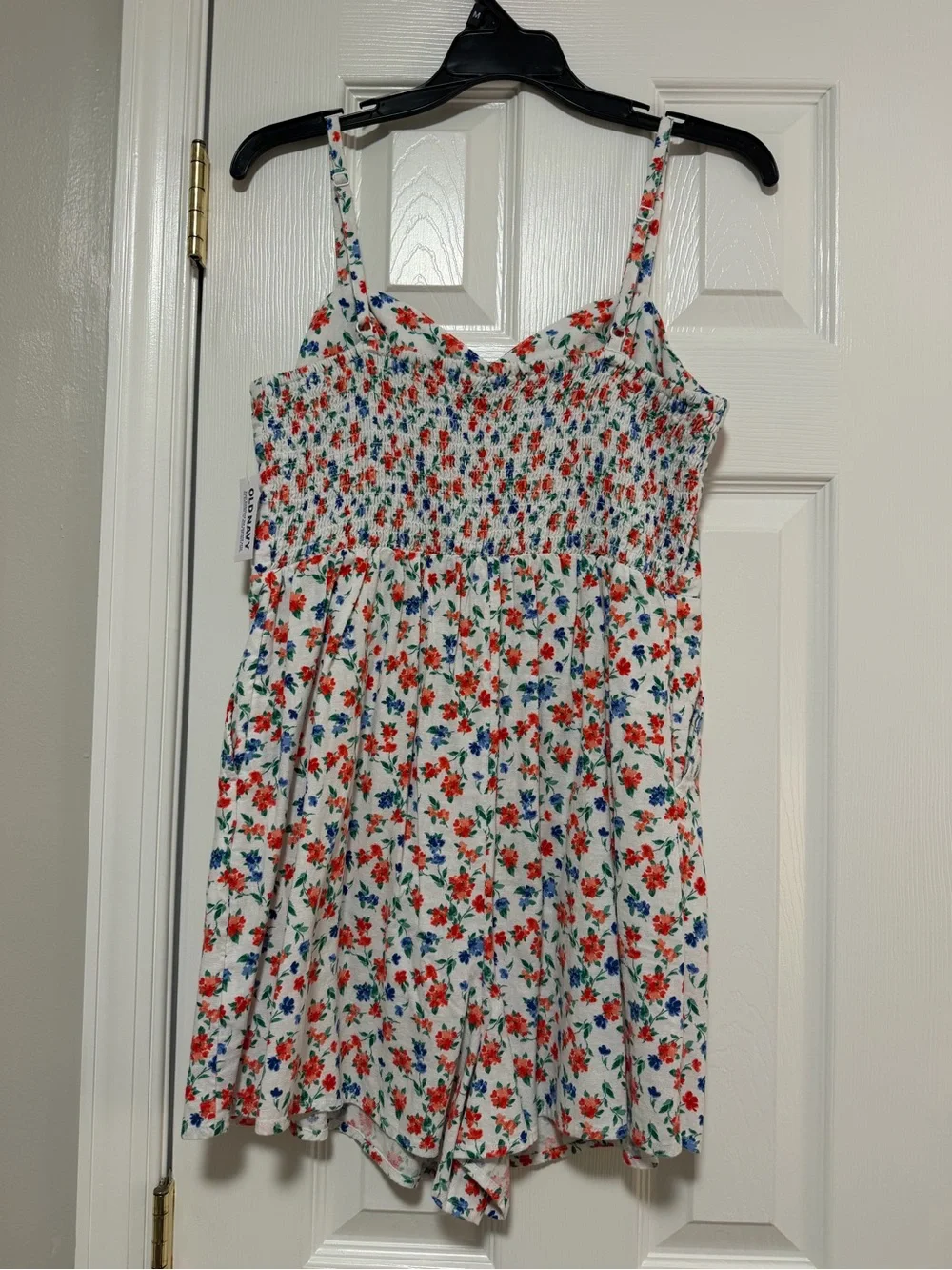 Old Navy White Sundress with Red & Blue Floral Print